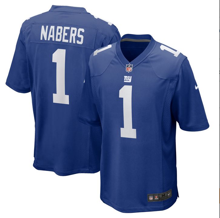 Men New York Giants #1 Malik Nabers 2024 blue Draft First Round Pick Player Game Jersey